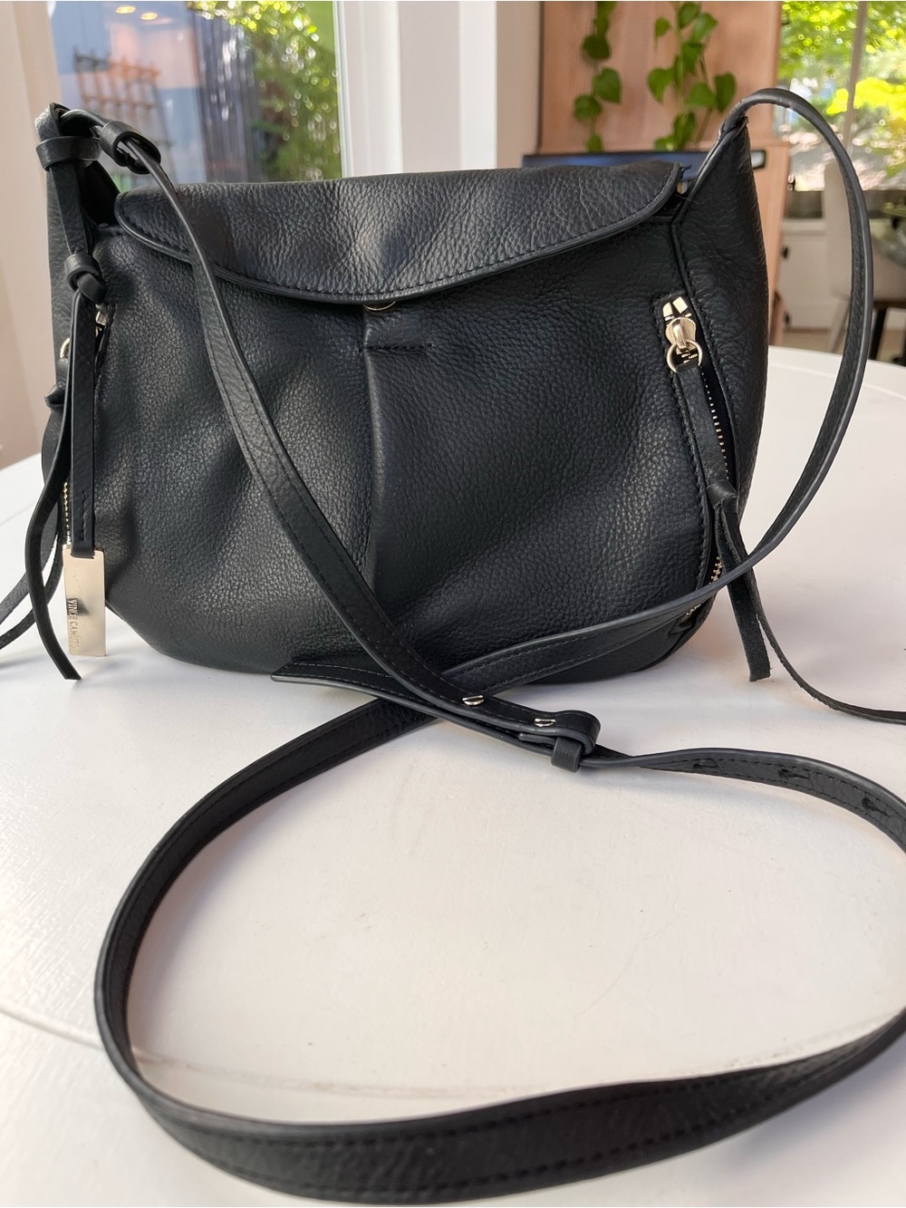 Vince Camuto Black Pebbled Leather Crossbody Bag